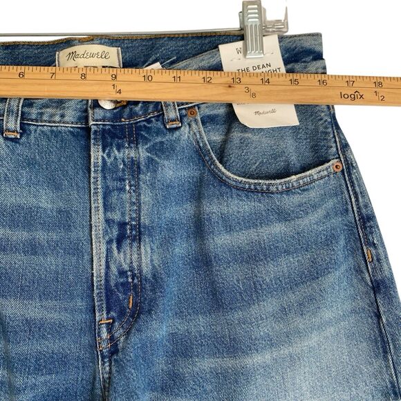 Madewell The Dean Easy Straight Jeans 29T Blue High Rise Distressed Raw Hem - Picture 4 of 13